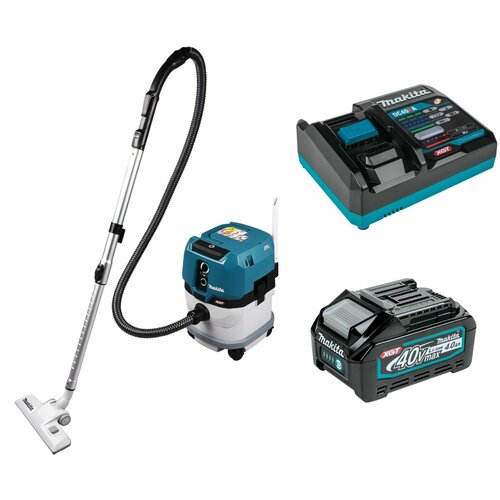 Набор Makita: аккумуляторный пылесос VC003GLZ, 15 л, 3.2 м /мин + аккумулятор BL4040, 40 В, 4 Ач + быстрое зарядное устройство DC40RA, PT991