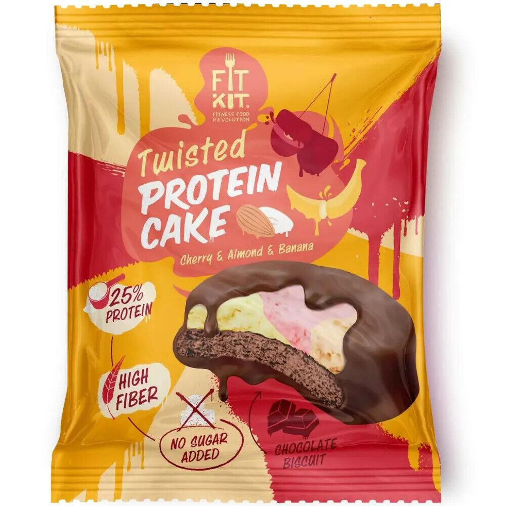 Fit Kit, TWISTED Protein Cake, 70г (Вишня-Миндаль-Банан)