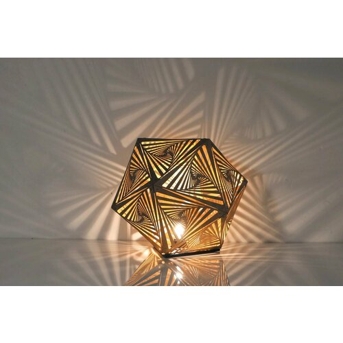 Металлический теневой светильник резной с проекцией на стены потолок сталь малый размер 25 см. Золотой 12