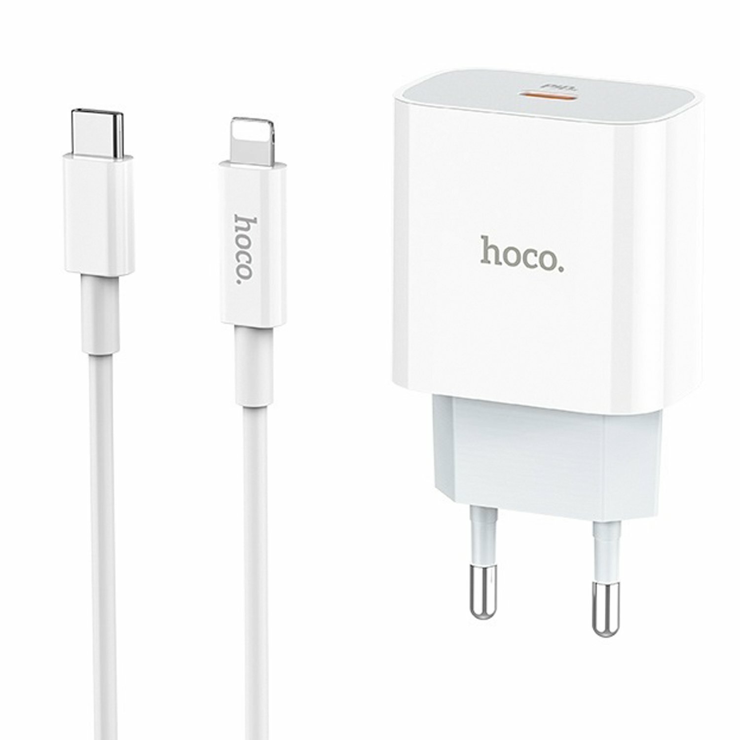 Сетевое зарядное устройство Hoco C76A Plus (1TYPE-C/5V/3A PD+QC3.0 +Type-C-Lightning) (белое)