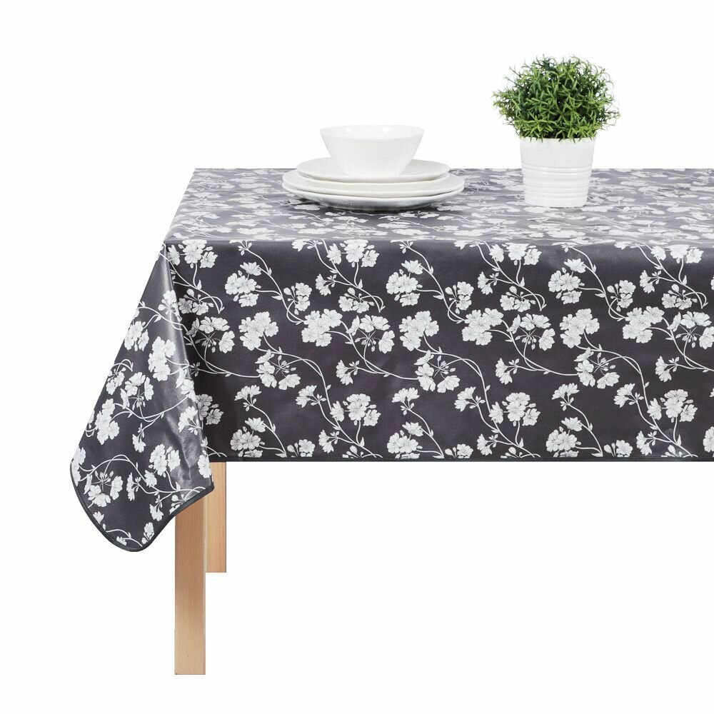 фото Скатерть "Бейкери" 110х140см, серый, цветы ПВХ Provance