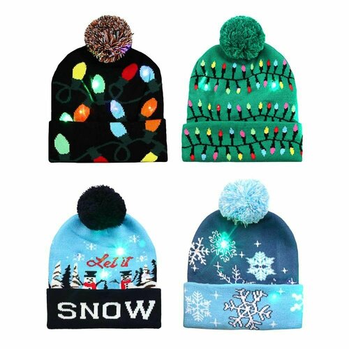 фото Шапка led с гирляндой, 20x21см, полиэстер сноу бум (дизайн в ассортименте) цена за 1 шт. сноубум