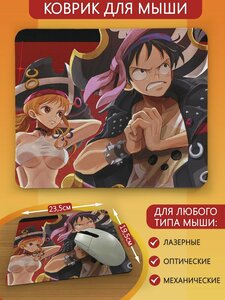 Коврик для мыши с принтом аниме One piece (ван пис, луффи, зоро, нами, робин, санджи, багги) - 2615