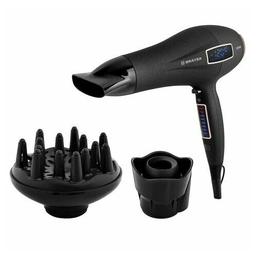 Фен BRAYER BR3001 2200 Вт 6 скоростей 8 температурных режимов сенсорное управление серый 487600₽