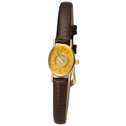 Наручные часы Чайка 44330.407 женские, кварцевые, корпус золото, 585 пробаоранжевый