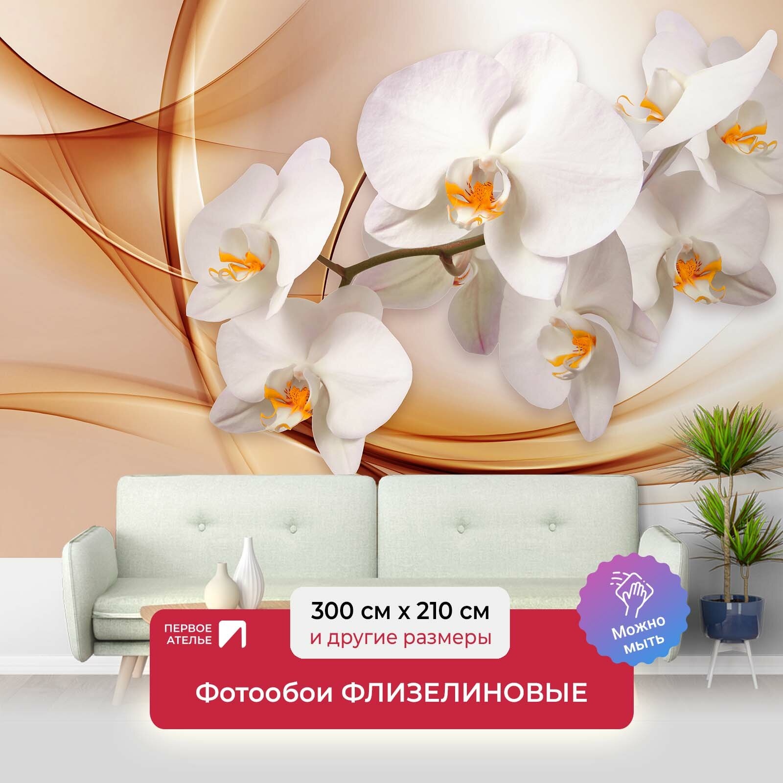 Фотообои на стену первое ателье "Веточка орхидеи на абстрактном фоне" 300х210 см (ШхВ), флизелиновые Premium