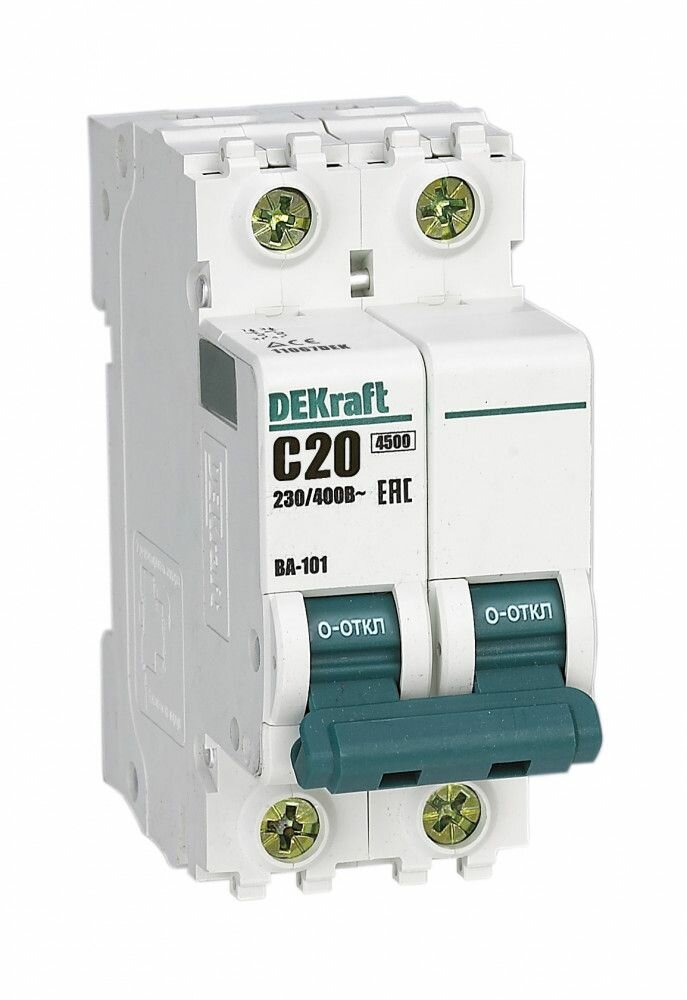 Автоматический выключатель DEKraft 2Р 20А х-ка C ВА-101 4,5кА