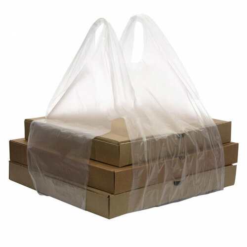 Пакет-майка поли-пак 32+24х60 см, для переноски коробок с пиццей, прозрачный, 14 мкм 100 шт/уп