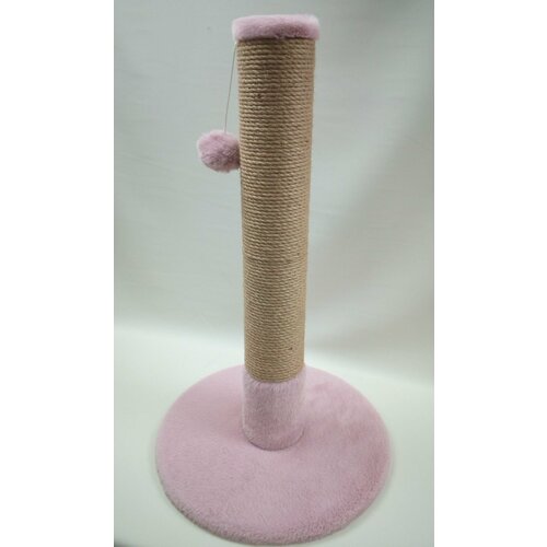 Когтеточка-столбик, основание круг с игрушкой, 40х40х67 см, джут и мех, цвет розовый