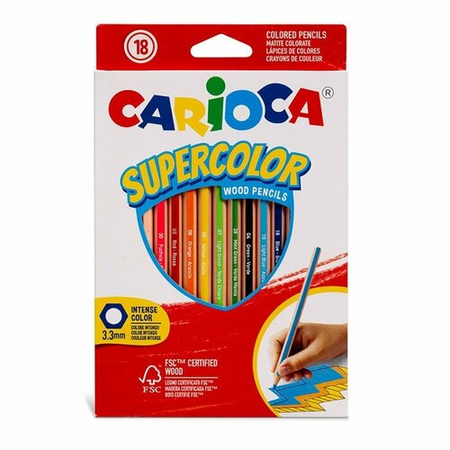 CARIOCA Карандаши 18 цветов Carioca суперяркие, шестигранные, деревянные, картонная упаковка, европодвес