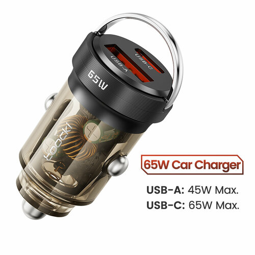 Автомобильное зарядное устройство Toocki, 65 Вт, USB C, QC PD 3,0, Тип C, (TQ-CC11E) Черный