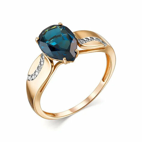 фото Кольцо гранат, красное золото, 585 проба, горный хрусталь, фианит, размер 18.5, красный