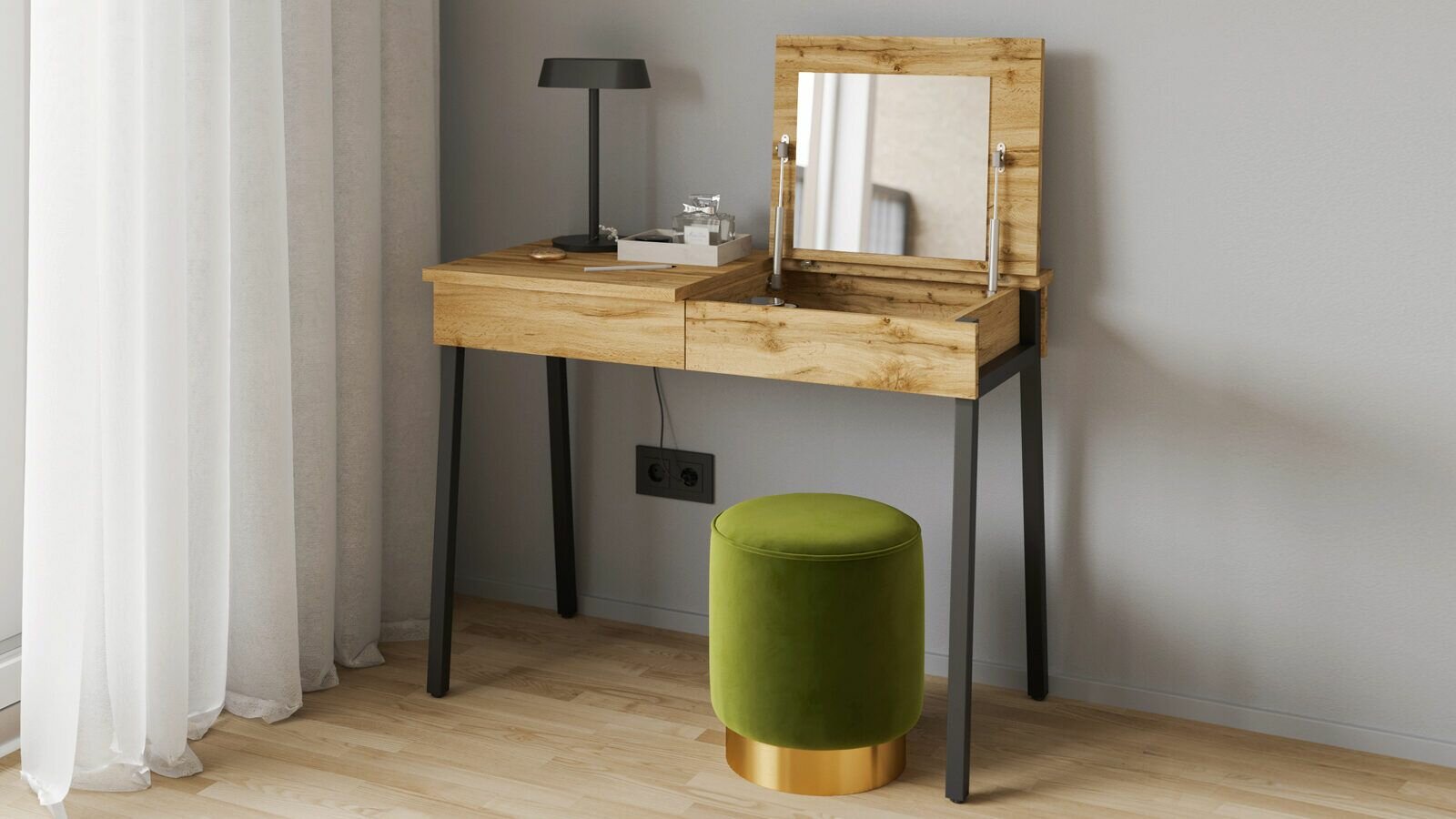 фото Стол туалетный Ileksa (Илекса) Дуб Натюрель + Черный Графит