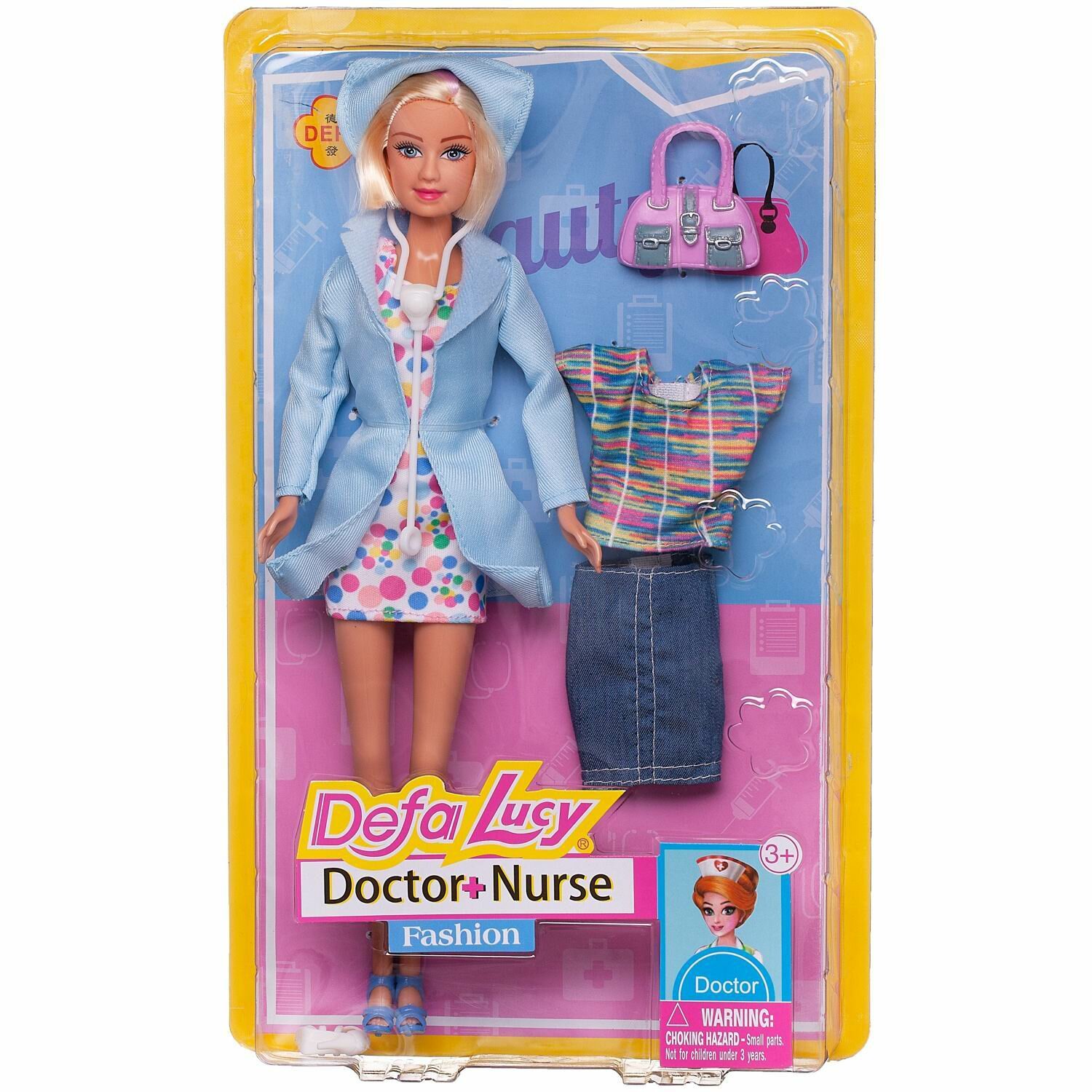 Игровой набор Кукла Defa Lucy Доктор в голубом халате с дополнительным комплектом одежды и игровыми предметами 29 см 8403d/голубой