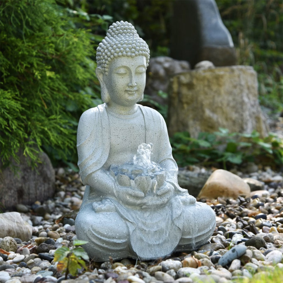 Фигура для фонтана Heissner "Будда с серым цветком", 31 × 24 × 48 см (цвет песчаника), цена - за 1 шт