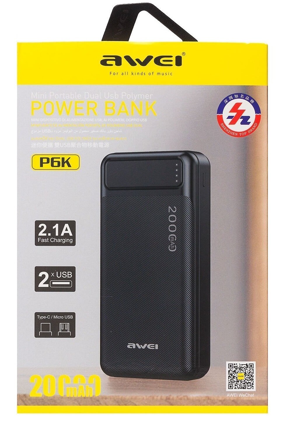 Внешний аккумулятор Awei P169K 20000 mAh Power Bank, Новинка!