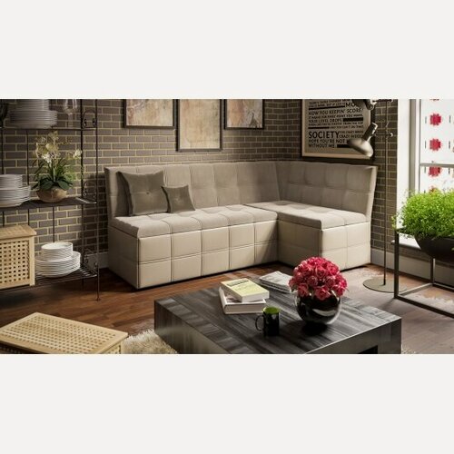 Изображение товара Скамья угловая Трия Домино со спальным местом исп. 2 Кожзам светло-коричневый/Велюр мокко светлый