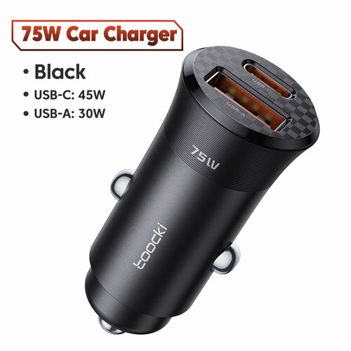 Автомобильное зарядное устройство USB Toocki 75 Вт QC 3.0 PD 3.0 Type C