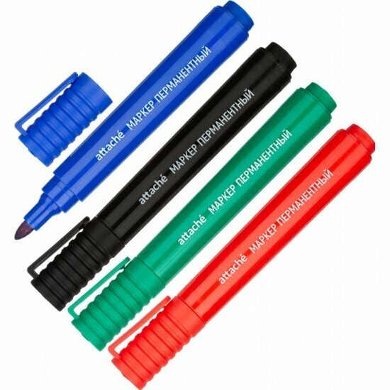 Набор маркеров Attache перманентных (син зел красн черн.)корпус в ассорт