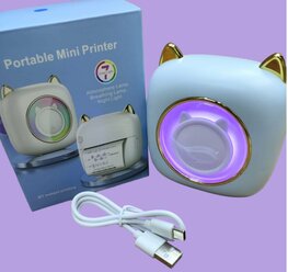 Портативный детский мини принтер (Mini Printer), электронная игрушка, карманный принтер для печати с подсветкой, цвет - голубой