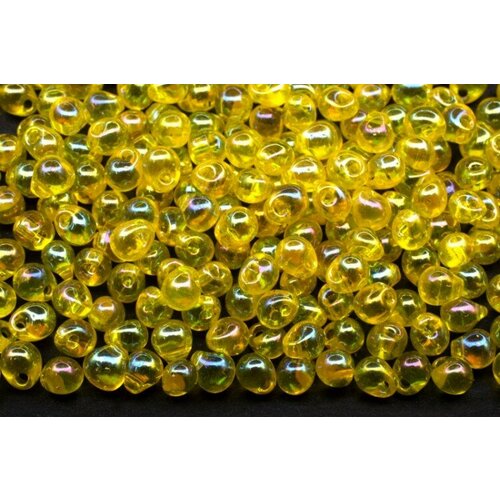 Бисер MIYUKI Drops 3,4мм #0252 желтый, радужный прозрачный, 10 грамм