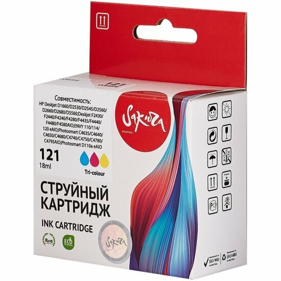 Струйный картридж Sakura Printing Sakura CC643HE (№121 Tri-colour) для HP, триколор, 18 мл, 450 к.