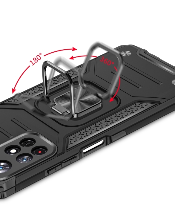 Противоударный чехол для Honor X8A черный с пластиной для магнитного автодержателя и кольцом подставкой