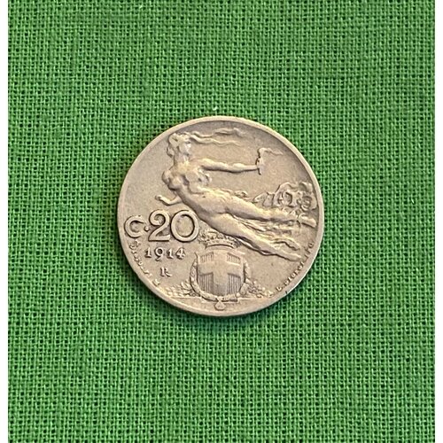 Монета Италия 20 чентезим 1914 год