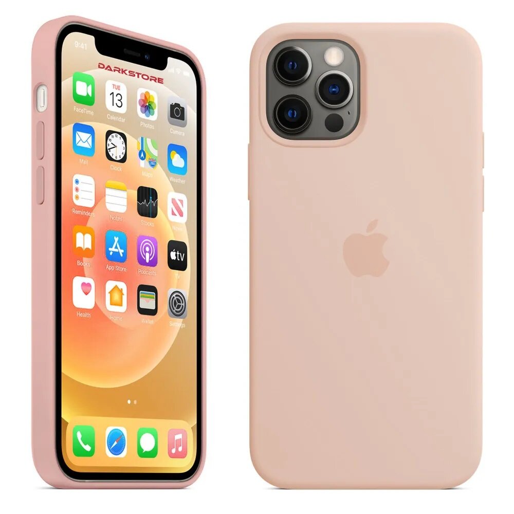 Силиконовый чехол на Айфон 12 Про с логотипом / Silicone case iPhone 12 Pro Пудра