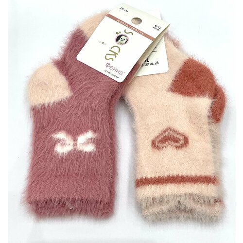 Термоноски Фенна, 2 пары, размер 6-12 месяцев, розовый, бежевый