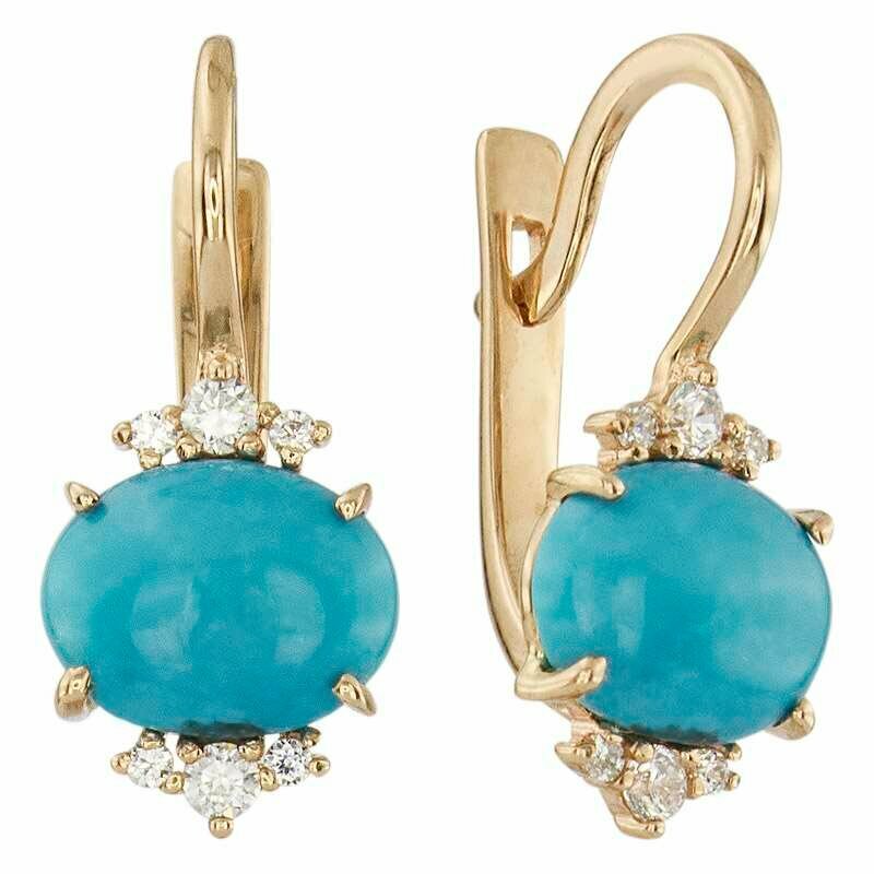 Серьги ALORIS, красное золото, 585 проба, бирюза