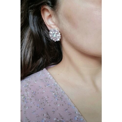 фото Серьги клипсы enjoy украшения из камней, кристаллы swarovski, бледно-розовый