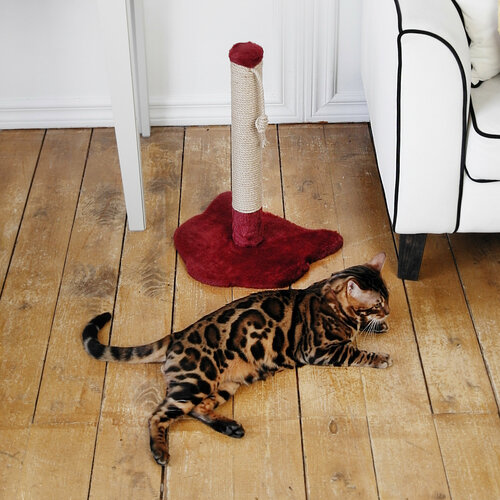 Когтеточка-столбик, кот, 33х35х54 см, джут. цвет красный с игрушкой