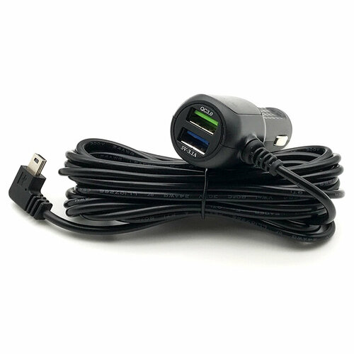 Универсальный угловой кабель MyPads MIni-USB для видеорегистратора с двух портовым USB автомобильным зарядным устройством с быстрой зарядкой QC 3. miccell charger fast usb pd20w qc3 0 white vq t37