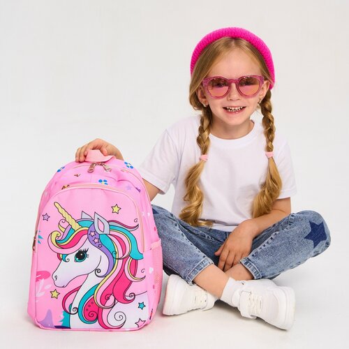 Рюкзак детский, для девочки, влагоотталкивающий, розовый, единорог
