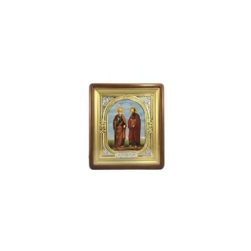 Икона в киоте 18*24 фигурный, фото, риза-рамка, открыт, частично золочен (Петр и Павел) #54204