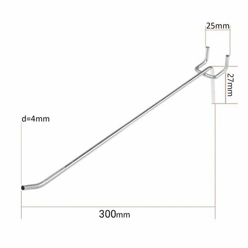 Крючок одинарный для металлической перфорированной панели, L=300мм, d=4мм, шаг 25мм (комплект из 30 шт) крючок одинарный для металлической перфорированной панели l 250мм d 4мм шаг 25мм