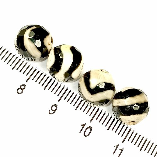 Натуральная бусина Дзи Агат Зиг-заг 0004938 шарик граненый 10 мм, цена за 10 шт.