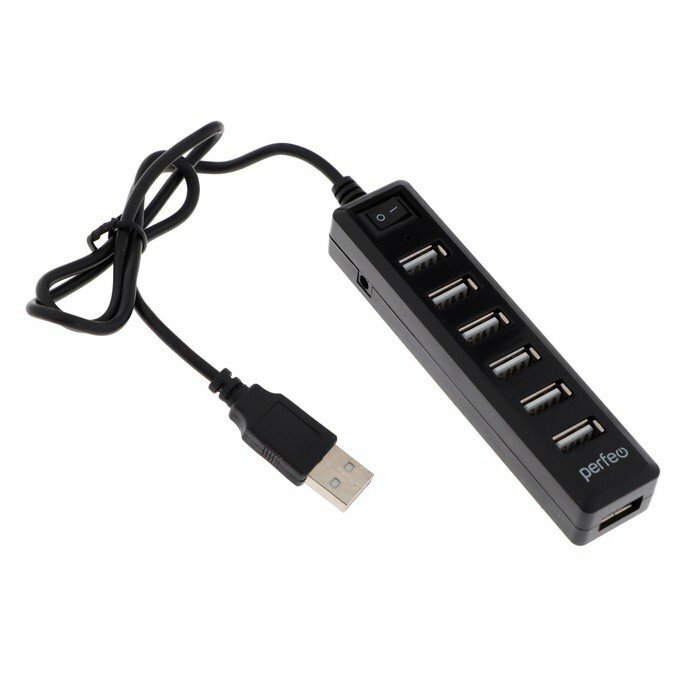 Разветвитель USB (Hub) Perfeo H034, 7 портов, USB 2.0, чёрный (комплект из 2 шт)