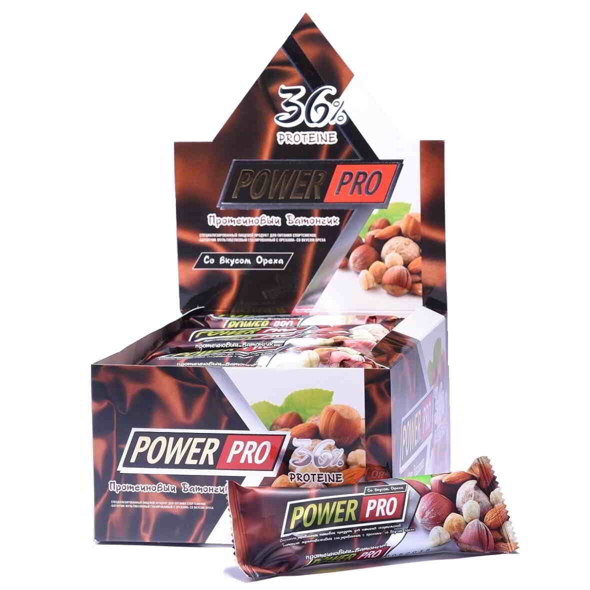 Power Pro Протеиновый батончик 36% с орехами 20 шт 60 гр (Power Pro) Кофейное печенье