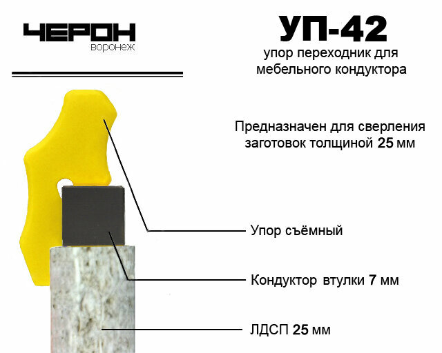 Изображение Упор-переходник Черон УП-42, для мебельного кондуктора, пластик/сталь, 2 шт