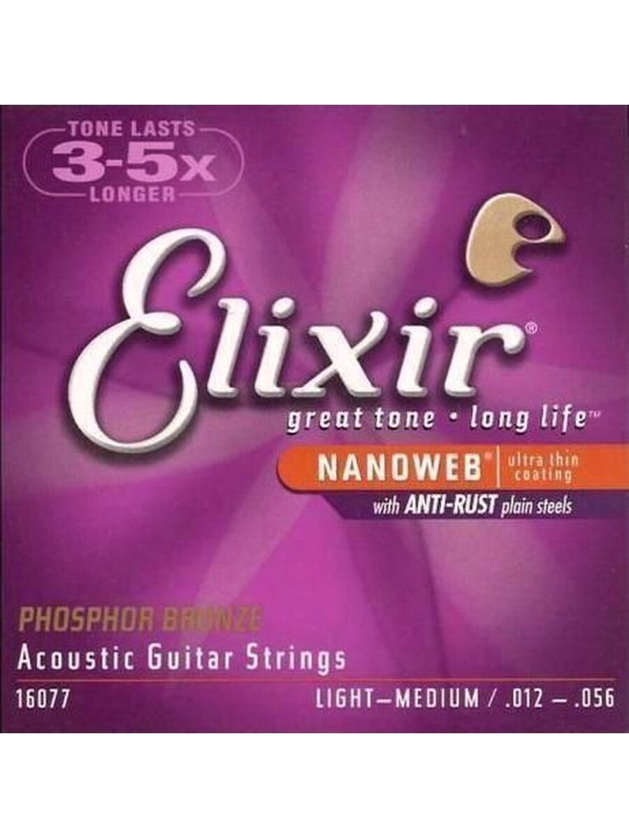 Струны Elixir NanoWeb Phosphor Bronze Acoustic 12-56 (16077). Оригинальные, США! — фото 1