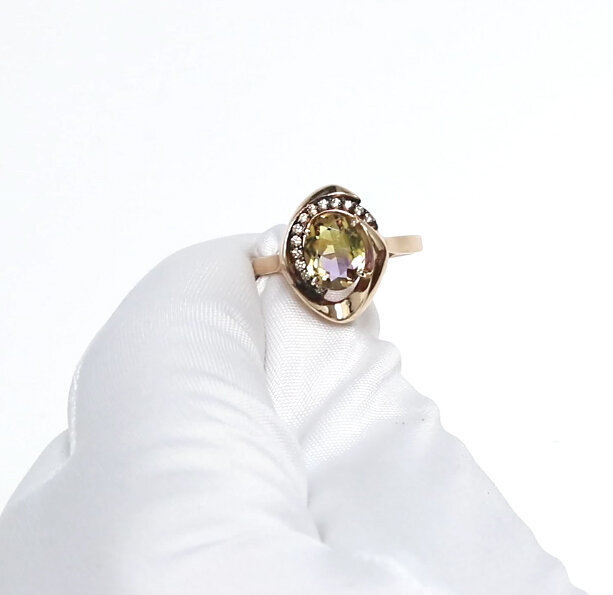 Кольцо Diamant online, золото, 585 проба, аметрин, фианит
