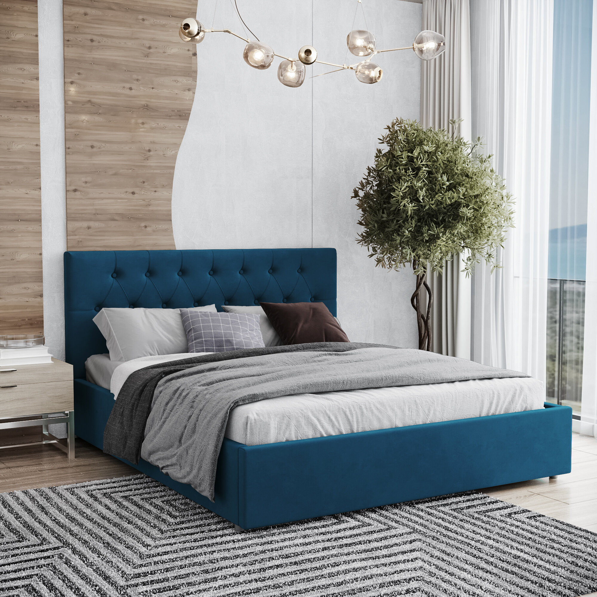 фото Кровать 160х200 c подъемным механизмом и местом для хранения Мария синий Дисконт (Невозвратный товар!)