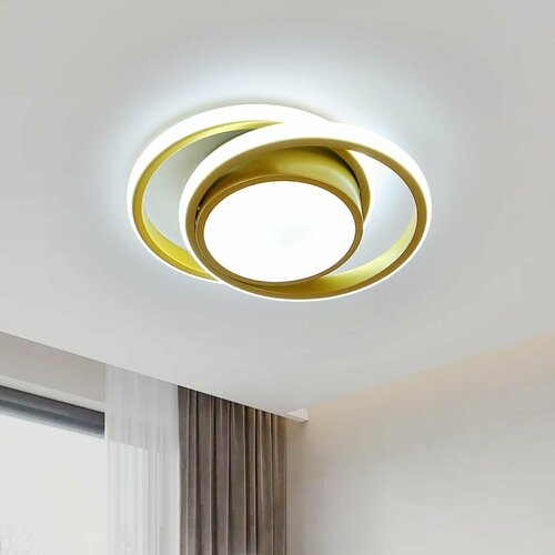 Потолочный светильник, Riserva, RI308727, двойной круглый светодиодный потолочный светильник из алюминия, золотисто-белый, 35 Вт, 5-10 м²