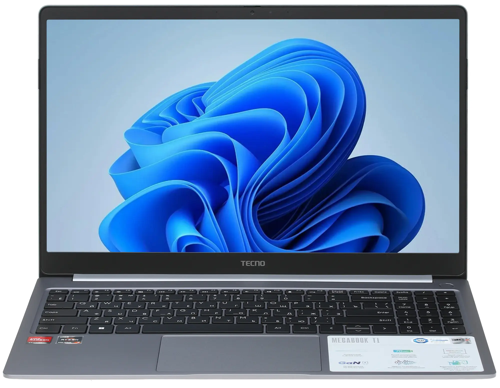 Ноутбук TECNO T1 15.6", R7 , 16 Gb, 512 Gb, серый