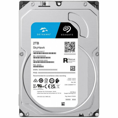 Жесткий диск Seagate SkyHawk 3.5 2TB (ST2000VX017) SATA 5400rpm, 256MB жесткий диск 3 5 seagate skyhawk 2 тб sata iii 256 mb 5400 rpm st2000vx017