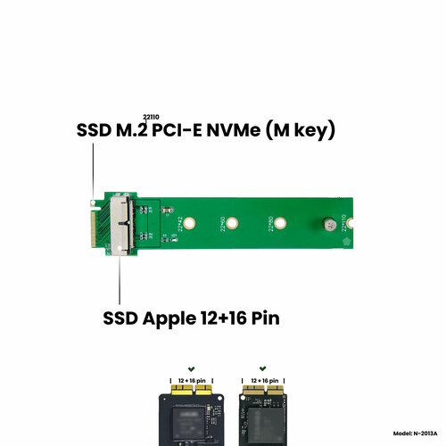 Адаптер-переходник для установки SSD 12+16 pin от MacBook Air 11/13, Pro Retina 13/15, iMac 21.5/27, Mac Pro, 2013-2019 в разъем M.2 M-key переходник adapter pci e sata3 imac macbook air mid 2013 mid 2017