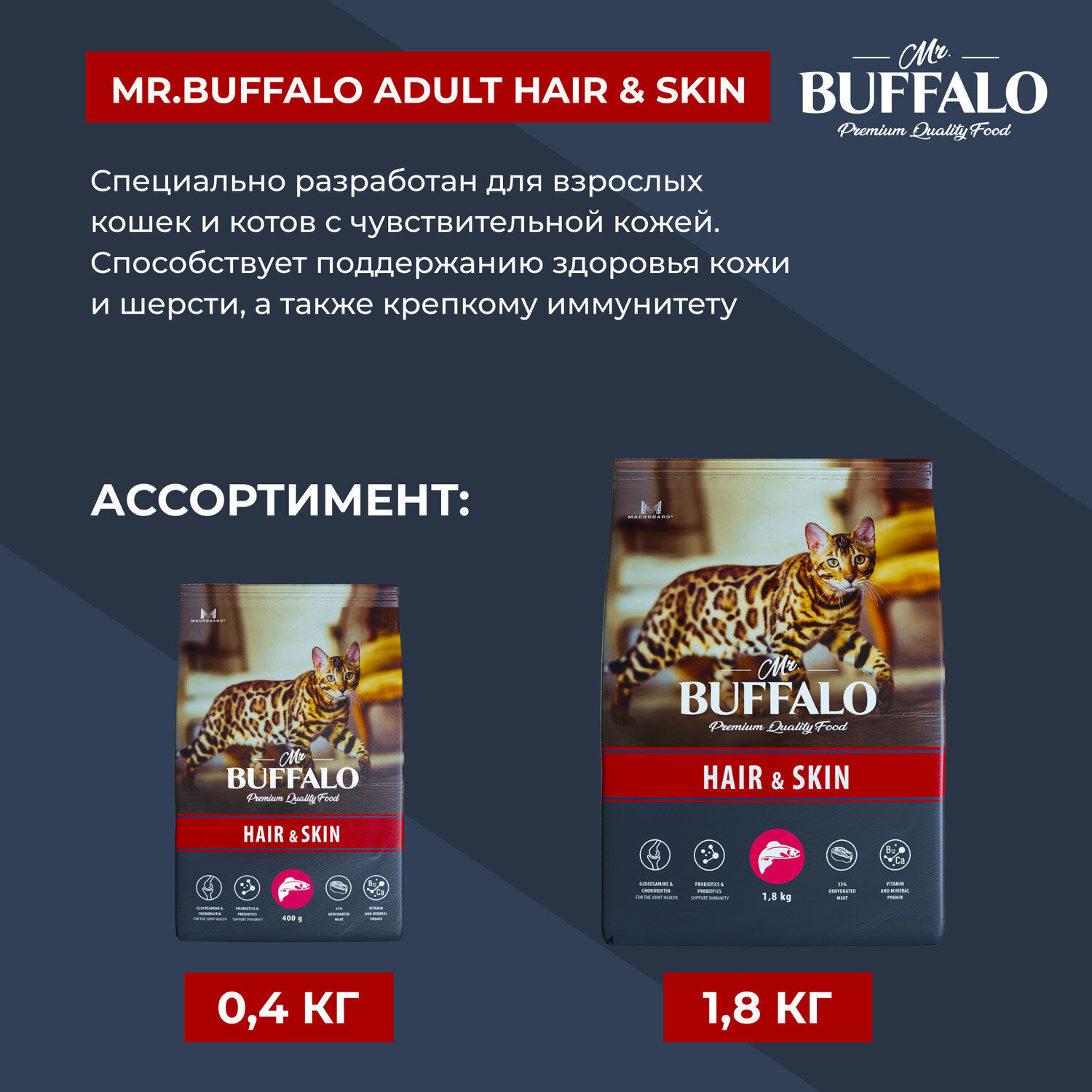 Mr.Buffalo Adult Hair & Skin Корм для кошек (лосось) 400г - фотография № 12