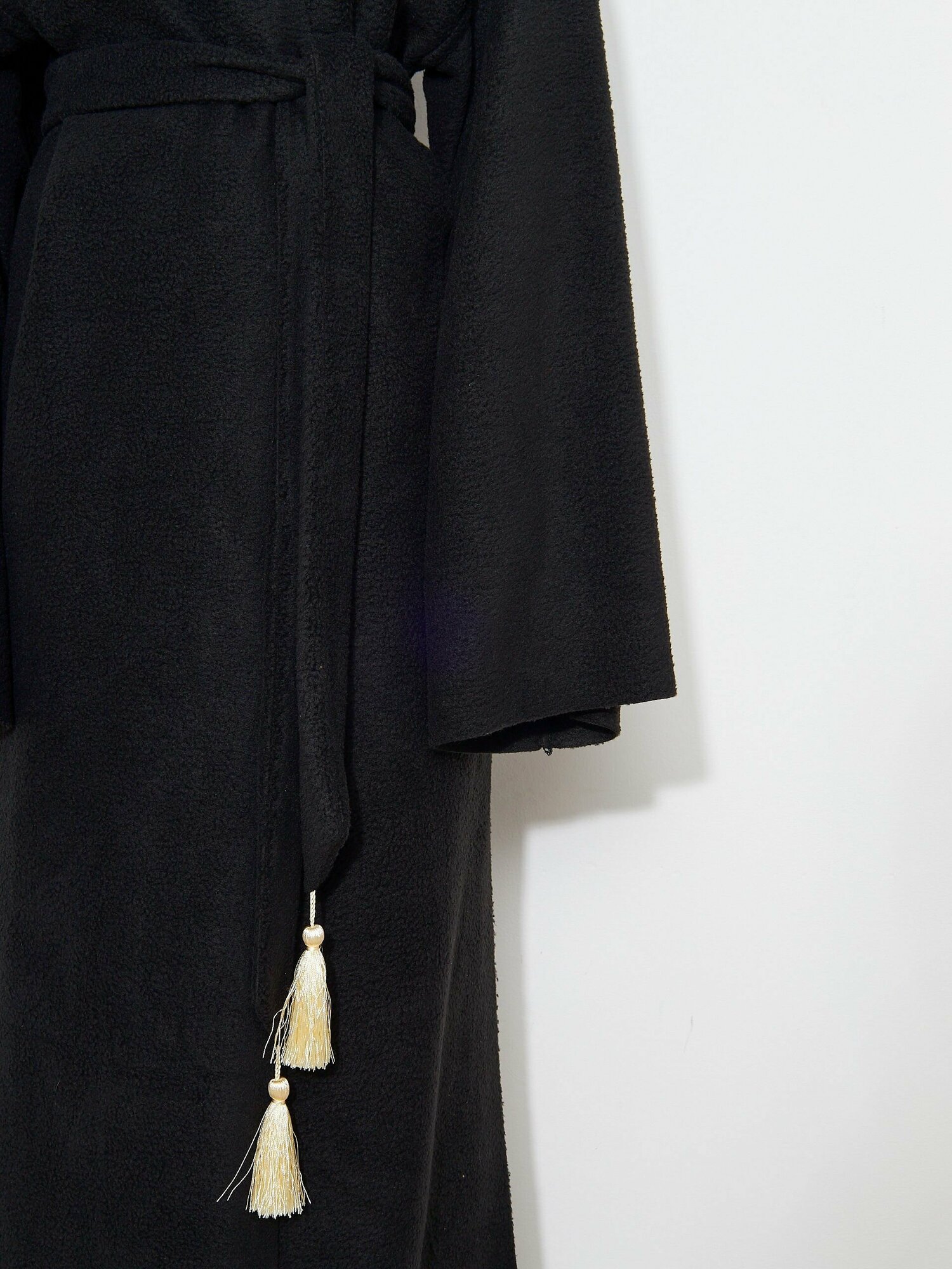 Флисовый халат кимоно кардиган длинный макси черный - фотография № 8